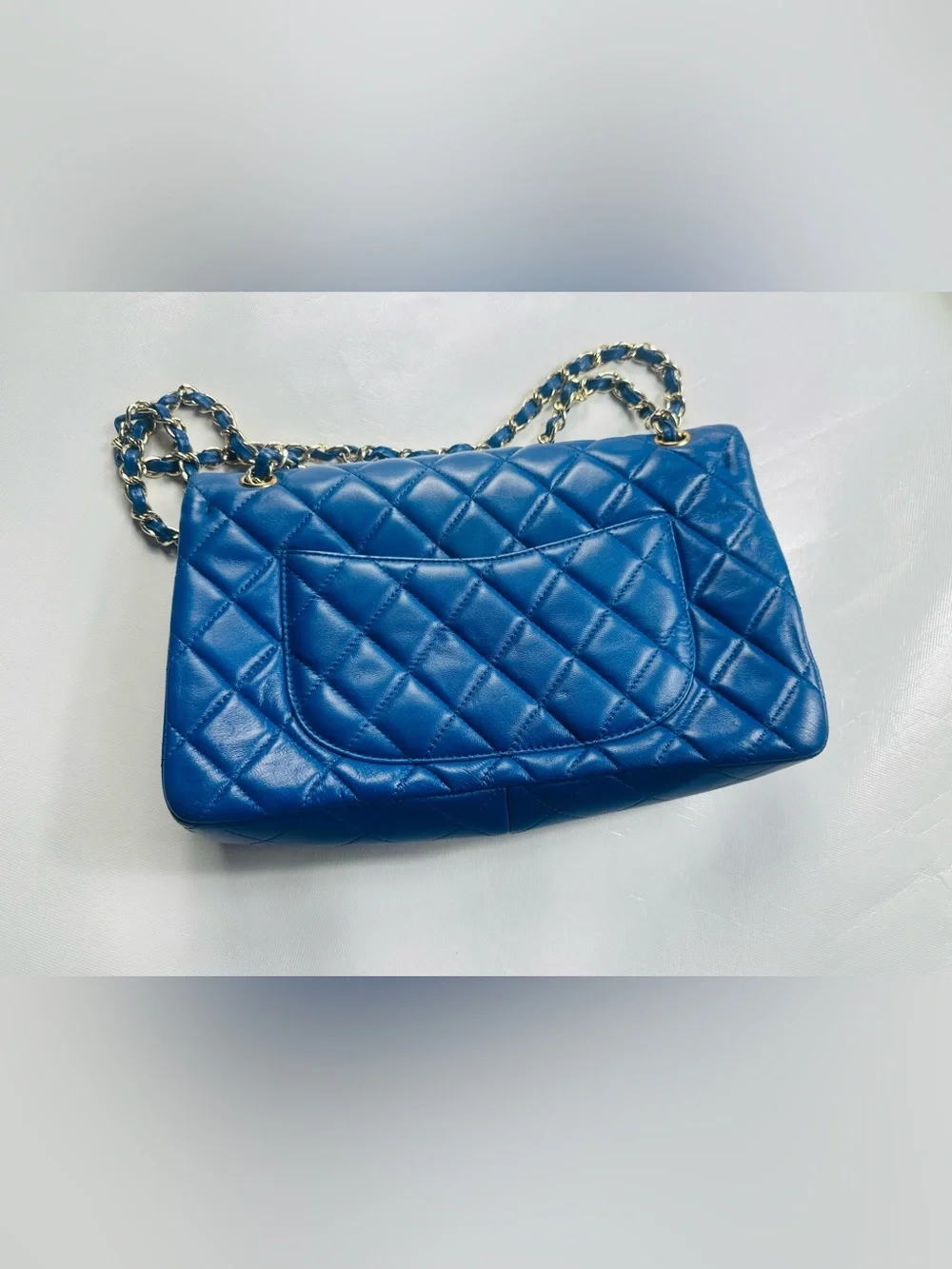 CHANEL Quilted Double Flap Shoulder Bag in Royal Blue with Gold Hardware